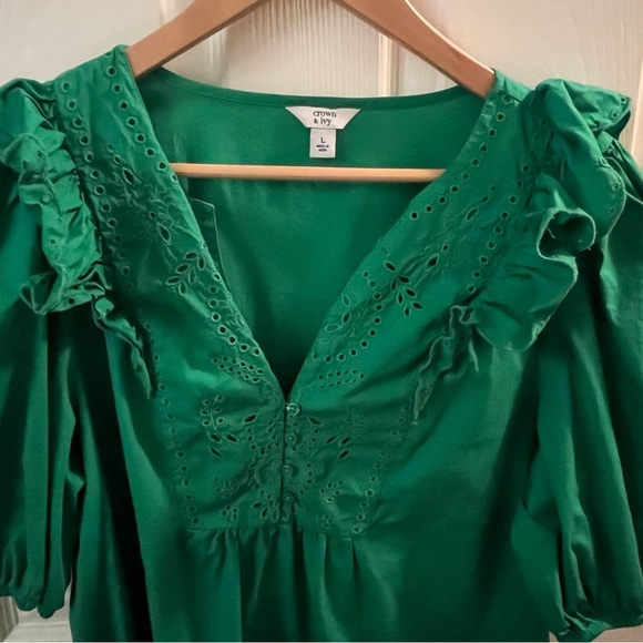Crown & Ivy Green Ruffled Women's Top L - Picture 3 of 4